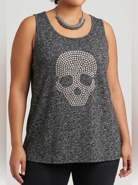 CASTING Grey Knit Tank Top Silver Stud Skeleton Head 3X